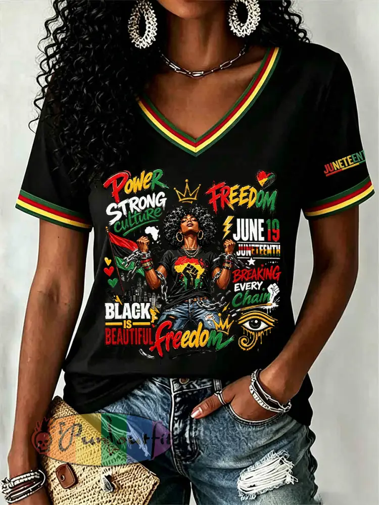 Women’s Juneteenth 1865 Print Casual Short Sleeve T-shirt - Black · S