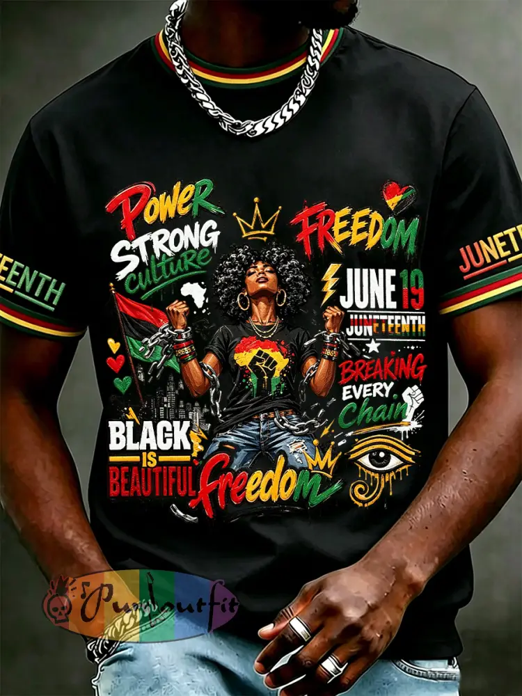 Men’s Juneteenth 1865 Print Casual Short Sleeve T-shirt - Black · S