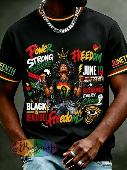 Men’s Juneteenth 1865 Print Casual Short Sleeve T-shirt - Black · S