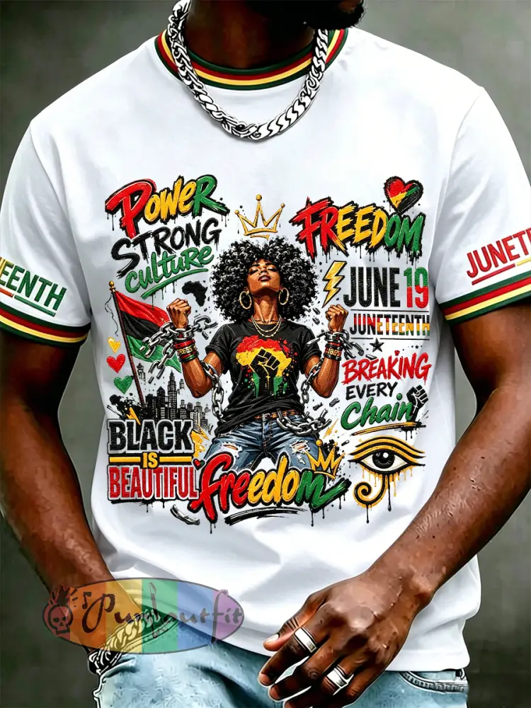 Men’s Juneteenth 1865 Print Casual Short Sleeve T-shirt - White · S