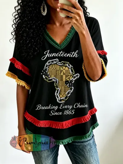 Women’s Juneteenth Breaking Every Chain Since 1865 Print Casual Shirt - Black · S