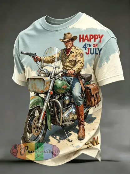 Men’s Happy 4th of July Western Style Motorcycle T-shirts - As picture · S