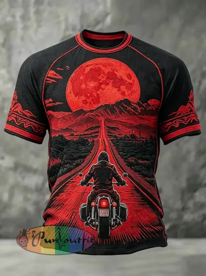 Men’s Vintage Motorcycle T-Shirts - Black-Red · S