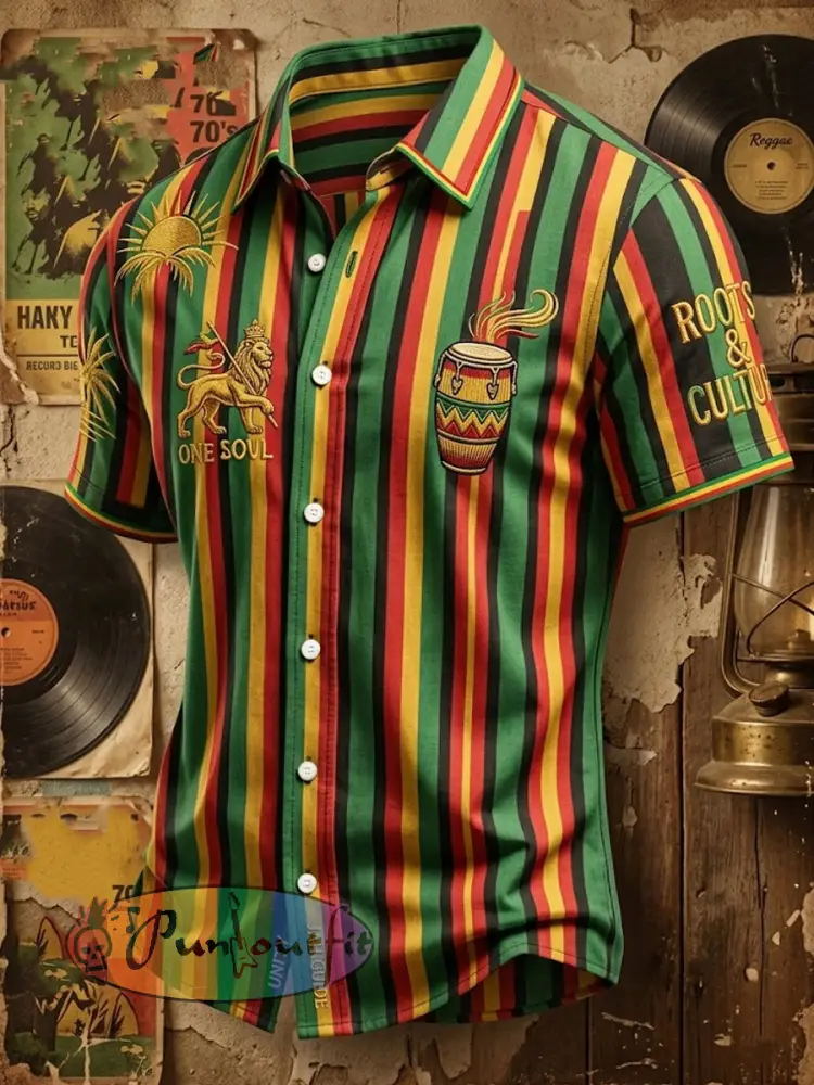 Striped Casual Shirt for Retro Reggae Music Fans - As picture · S