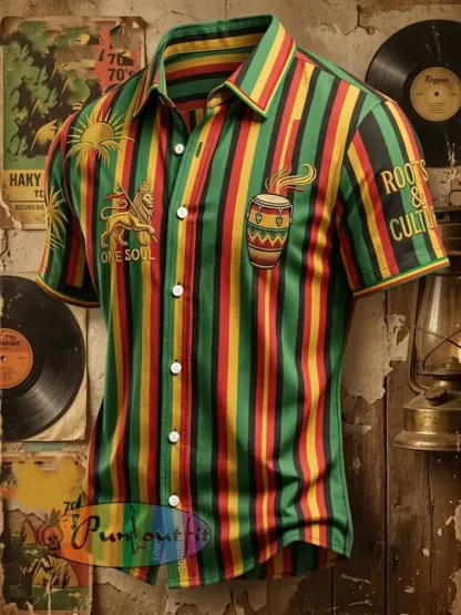 Striped Casual Shirt for Retro Reggae Music Fans - As picture · S