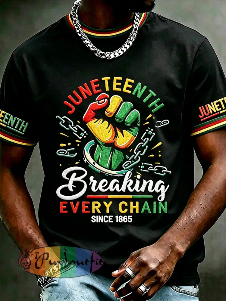 Men’s Juneteenth Breaking Every Chain Since 1865 Print Casual Short Sleeve T-shirt - Black · S