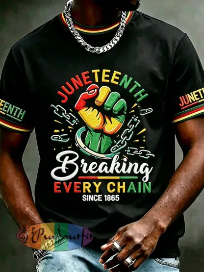 Men’s Juneteenth Breaking Every Chain Since 1865 Print Casual Short Sleeve T-shirt - Black · S