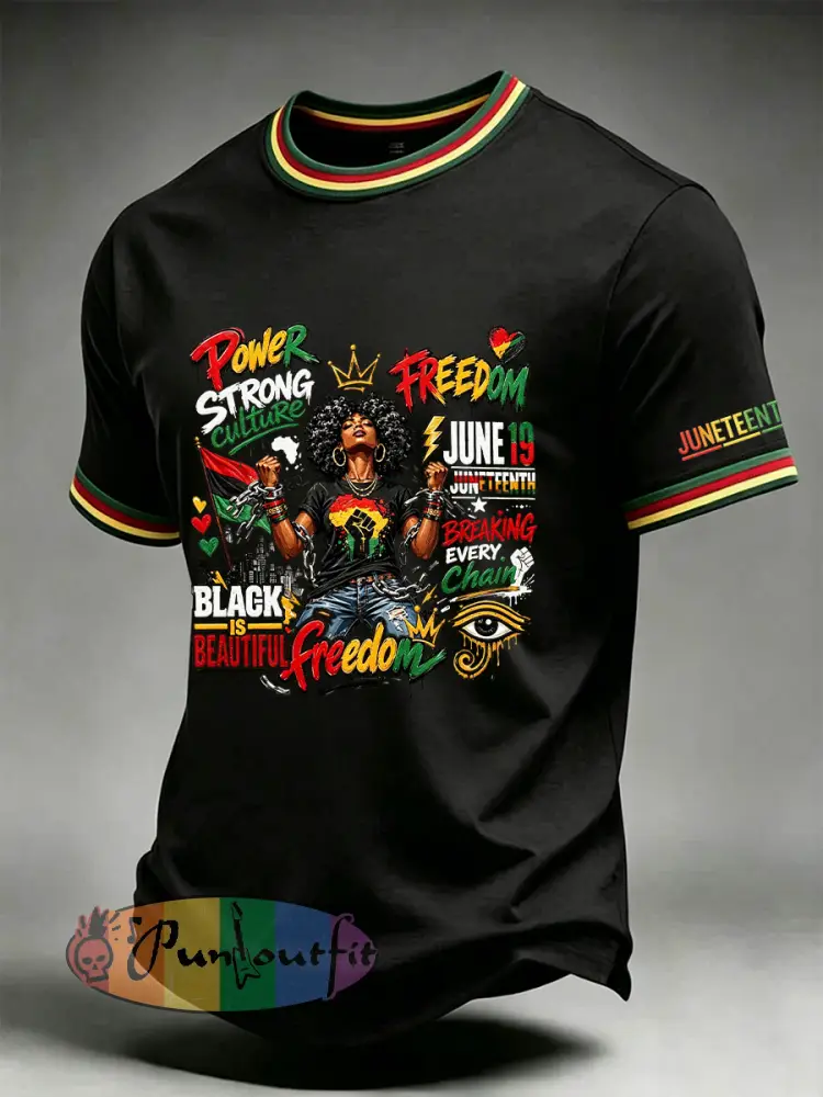 Men’s Juneteenth 1865 Print Casual Short Sleeve T-shirt - Black · S