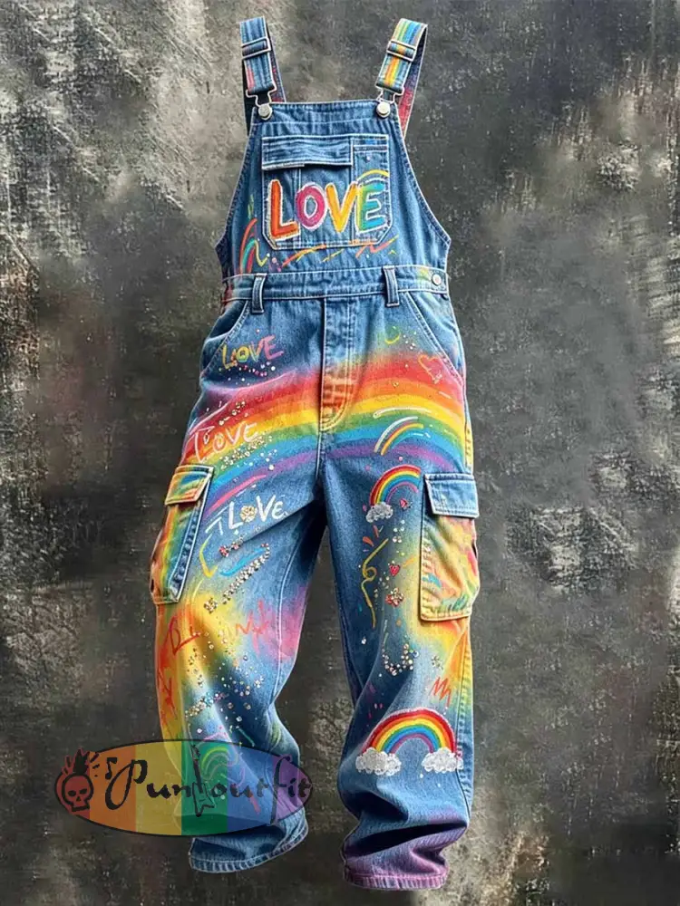 Men’s Rainbow Graffiti Print Utility Jumpsuit - As picture · S