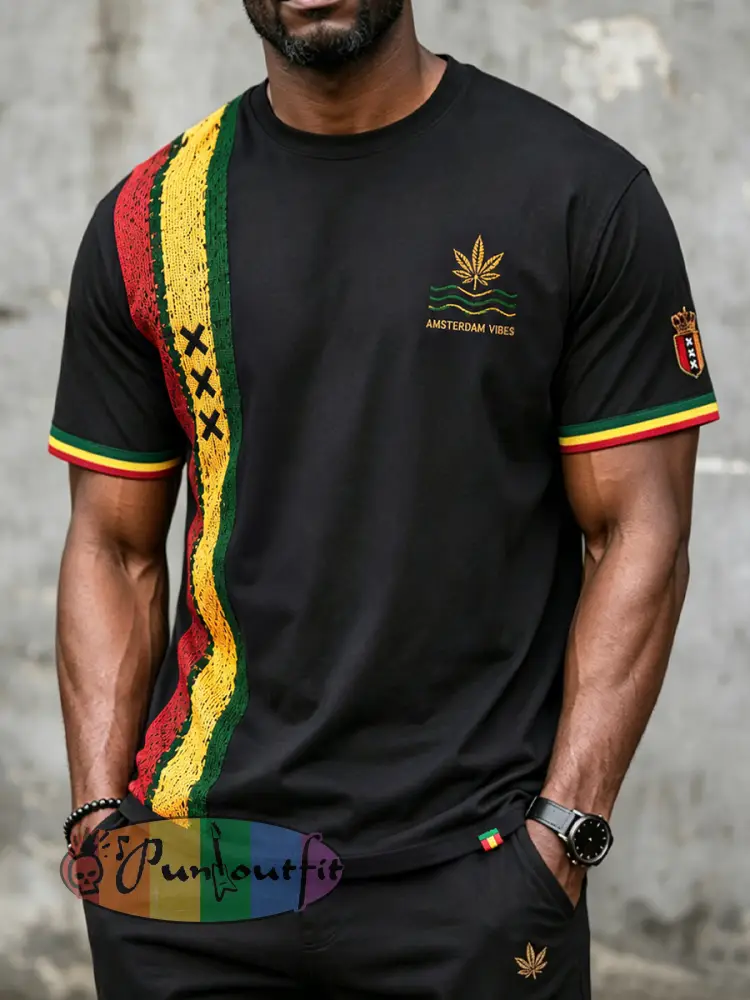 Men’s Retro Reggae-Themed Casual T-Shirt - As picture · S