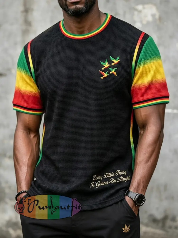 Men’s Retro Reggae-Inspired Gradient Patchwork Casual T-Shirt - As picture · S