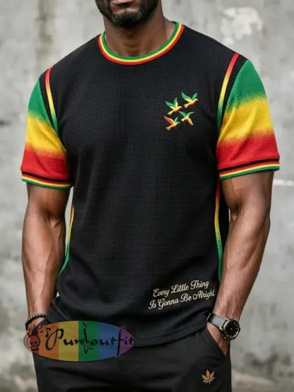 Men’s Retro Reggae-Inspired Gradient Patchwork Casual T-Shirt - As picture · S
