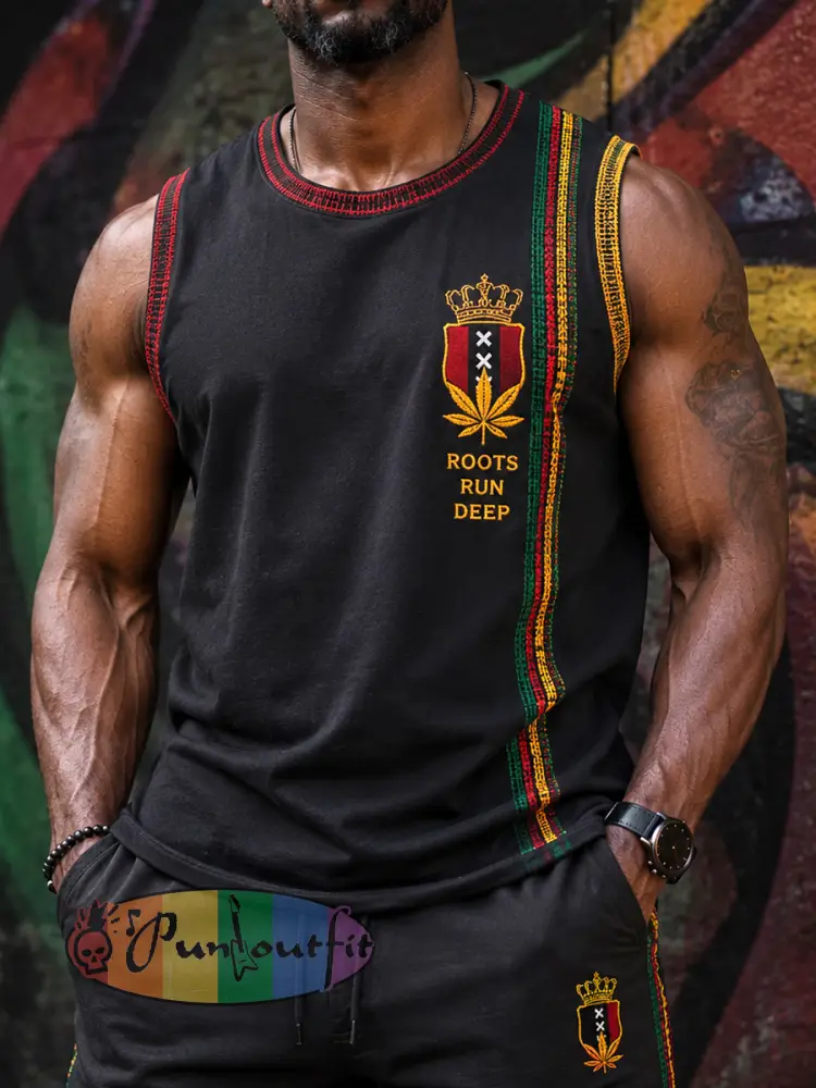 Men’s Retro Reggae-Inspired Casual Sleeveless Tank Top - As picture · S