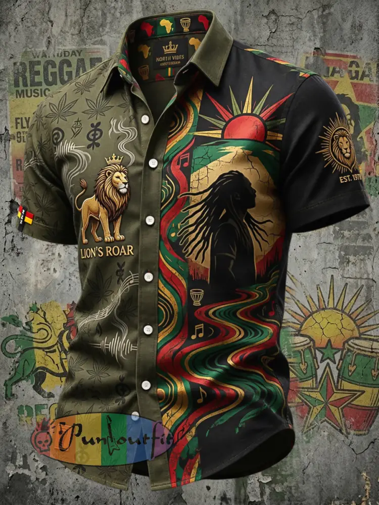 Patchwork Casual Shirt for Retro Reggae Fans - As picture · S