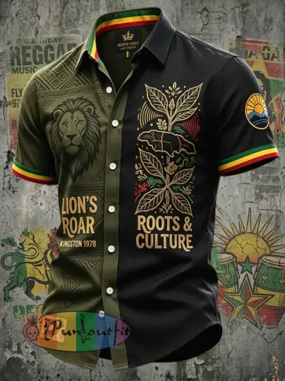 Retro Reggae Lion Art Patchwork Casual Shirt - As picture · S