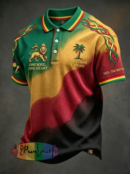 Retro Reggae Gradient Art Casual Waffle-Weave Polo - As picture · S