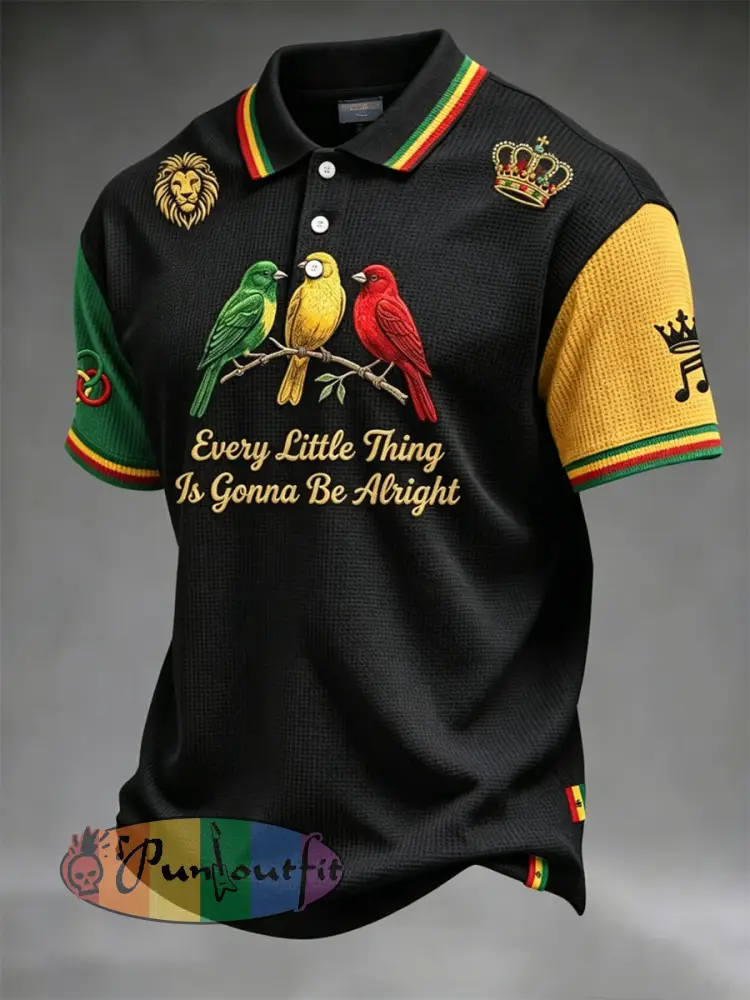 Vintage Every Little Thing Is Gonna Be Alright Casual Waffle-Weave Polo - As picture · S