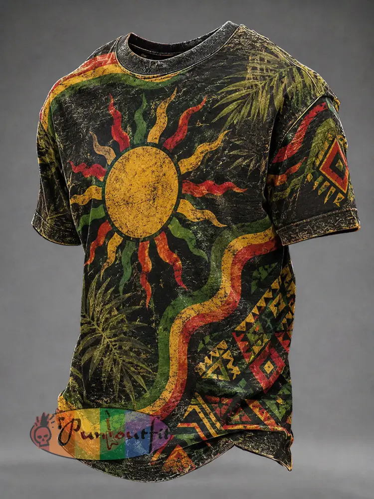 Men’s Reggae Art Print Casual T-Shirt - As picture · S