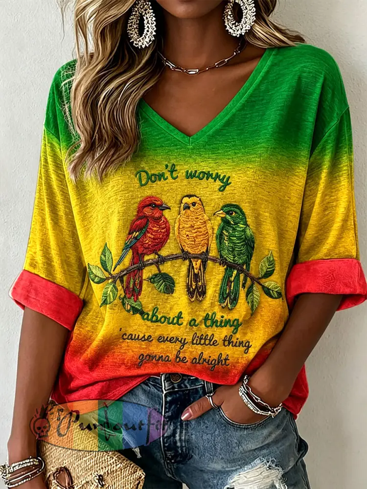 Women’s ’Every Little Thing Is Gonna Be Alright’ Printed Casual T-Shirt - As picture · S