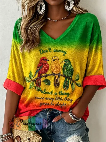 Women’s ’Every Little Thing Is Gonna Be Alright’ Printed Casual T-Shirt - As picture · S
