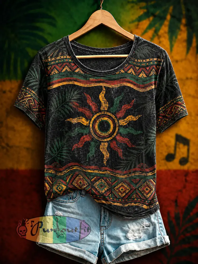 Women’s Reggae Art Print Casual T-Shirt - As picture · S