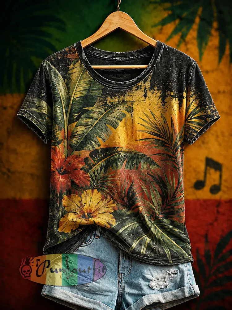 Women’s Reggae Art Print Casual T-Shirt - As picture · S