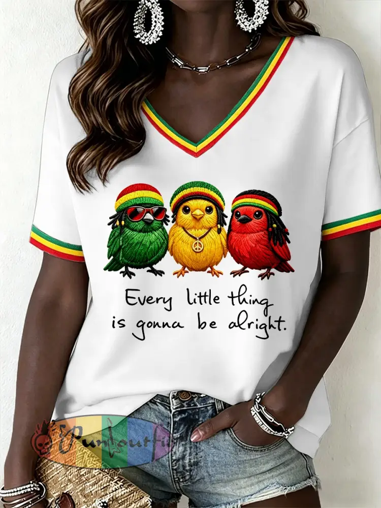 Women’s Reggae Music V-Neck T-Shirt - White · S