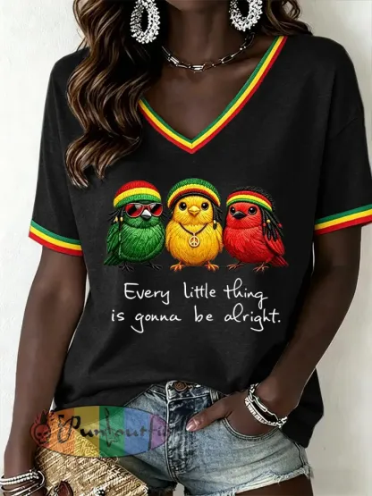 Women’s Reggae Music V-Neck T-Shirt - Black · S