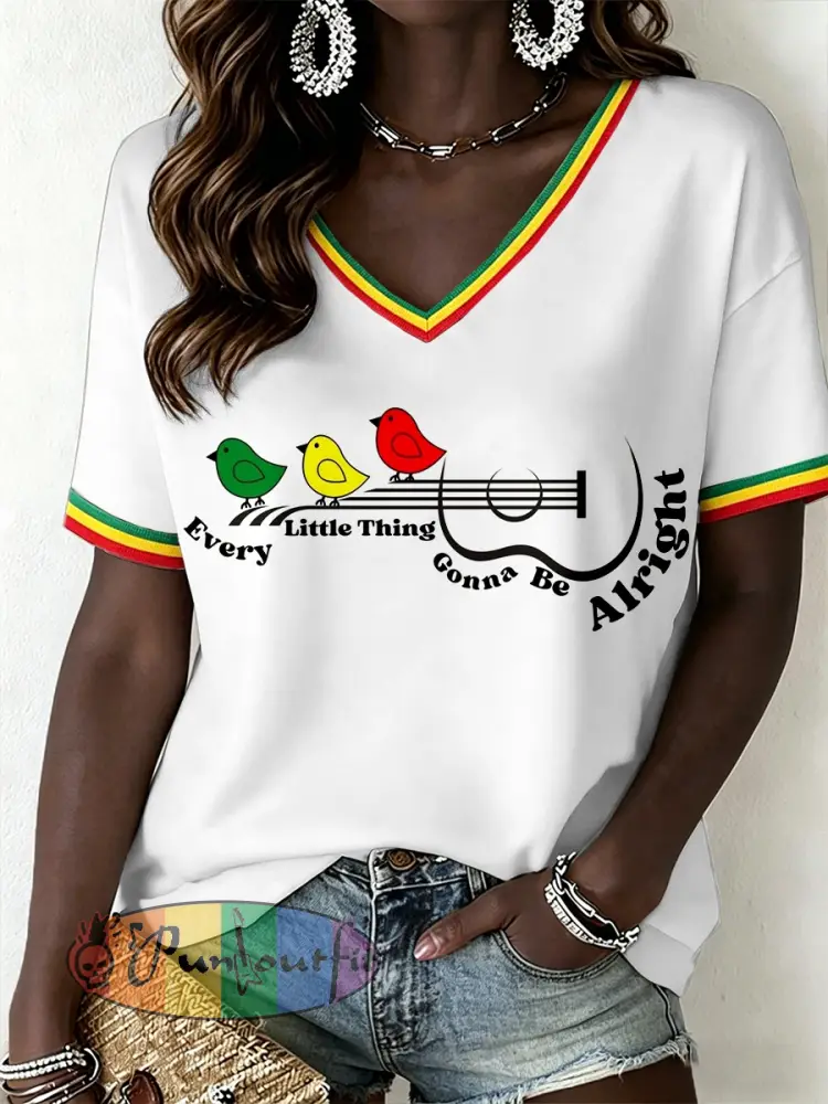 Women’s Reggae Music V-Neck T-Shirt - White · S