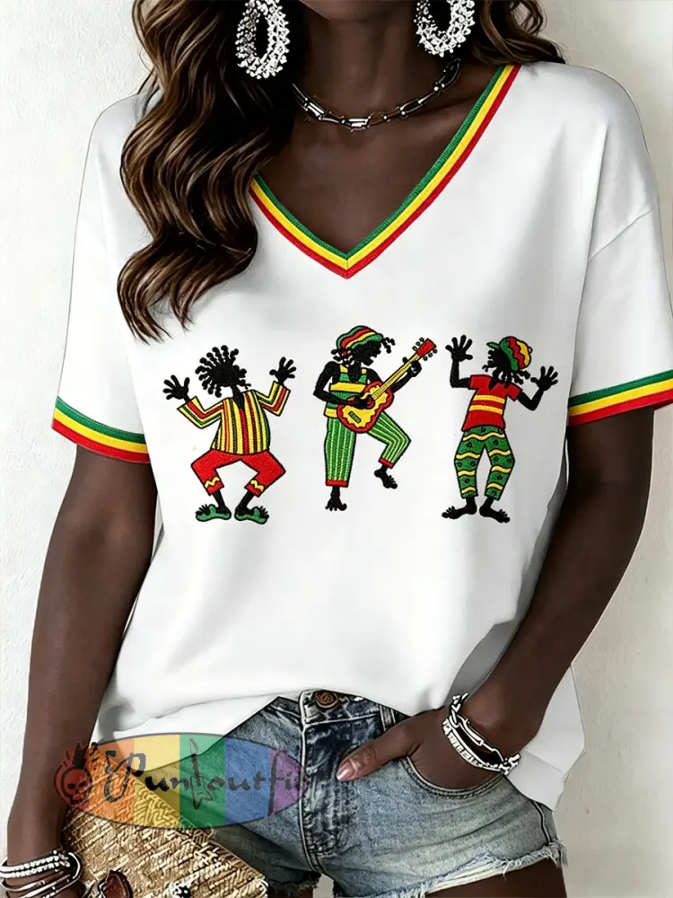 Women’s Reggae V-Neck T-Shirt - White · S