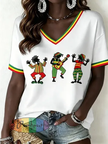 Women’s Reggae V-Neck T-Shirt - White · S