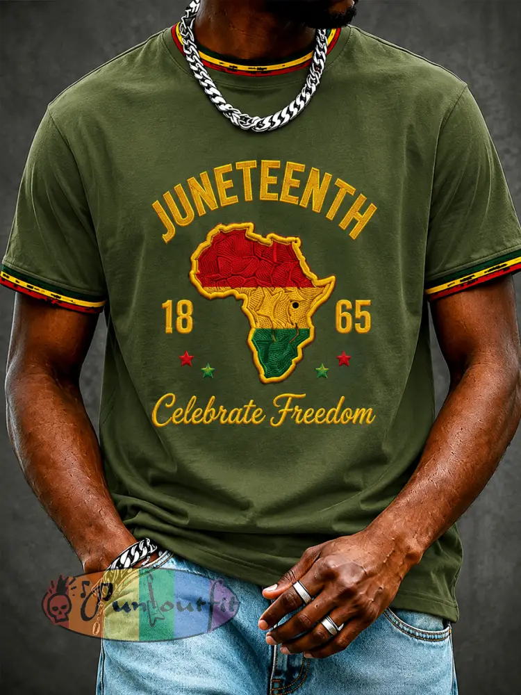 Men’s Juneteenth Print Casual Tee - Army Green · S