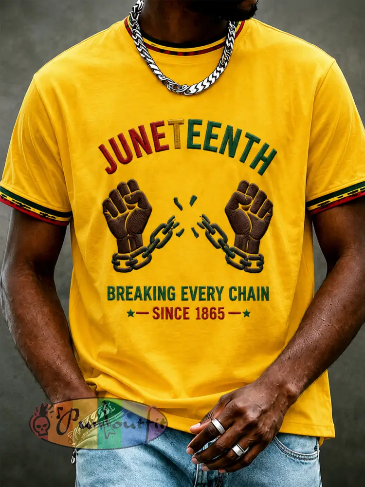 Men’s Juneteenth Print Casual Tee - Yellow · S