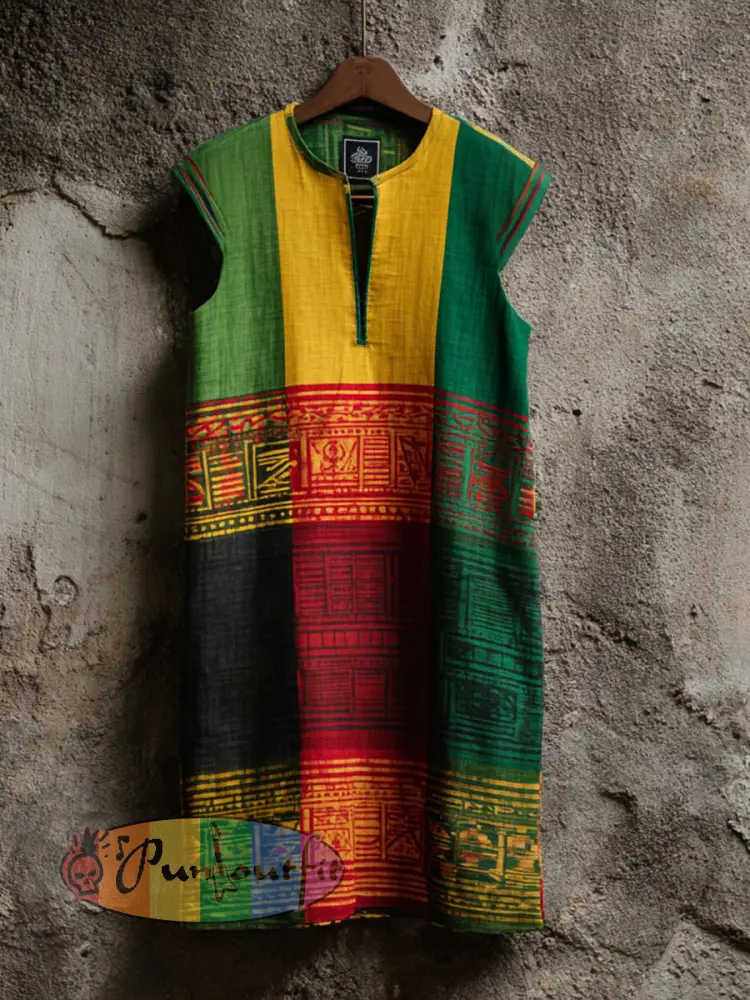 Women’s Reggae Music Linen Blend Dress - As picture · S