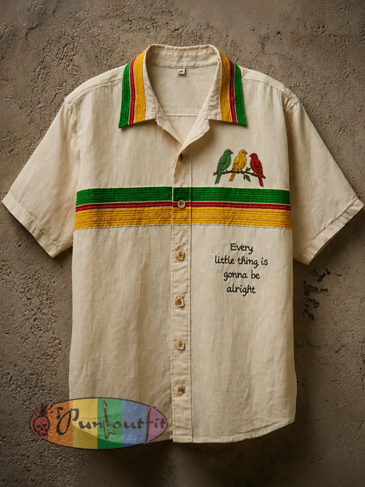 Men’s Reggae Music Linen Blend Shirt - As picture · S