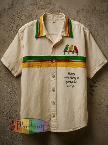 Men’s Reggae Music Linen Blend Shirt - As picture · S