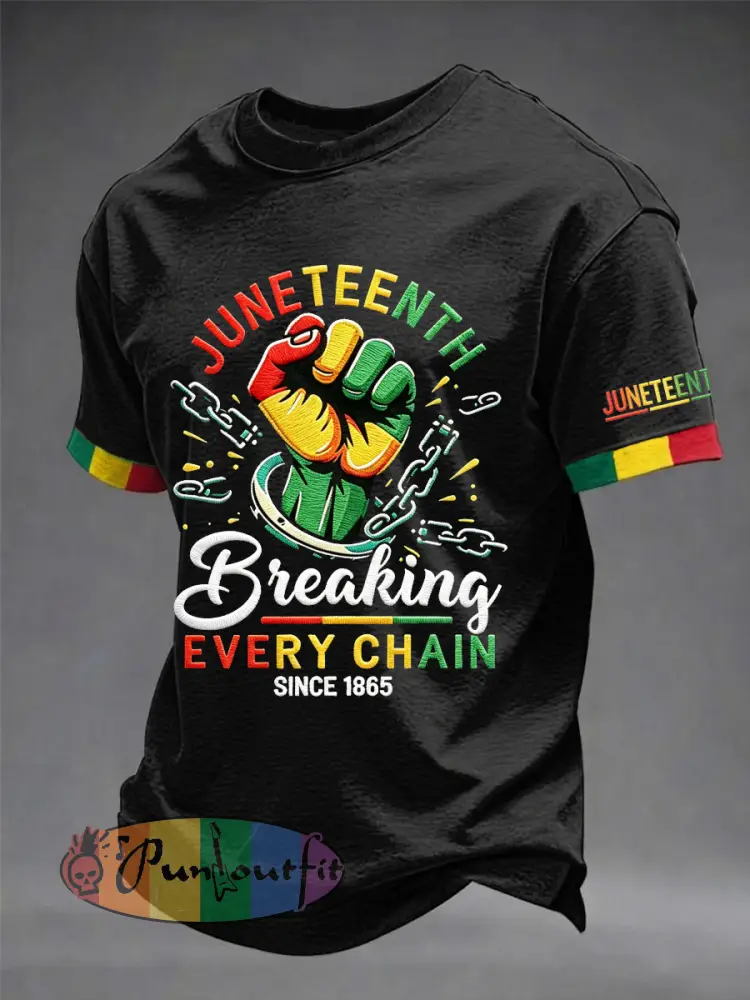 Men’s Juneteenth Black Excellence Power Fist Print Casual Short Sleeve T-shirt - Black · S