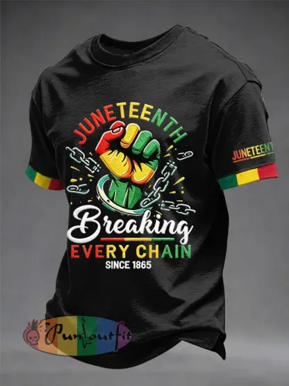 Men’s Juneteenth Black Excellence Power Fist Print Casual Short Sleeve T-shirt - Black · S