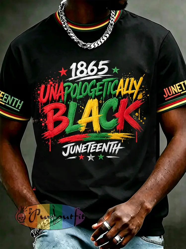 Men’s Juneteenth Unapologetically Black 1865 Print Casual Short Sleeve T-shirt - Black · S