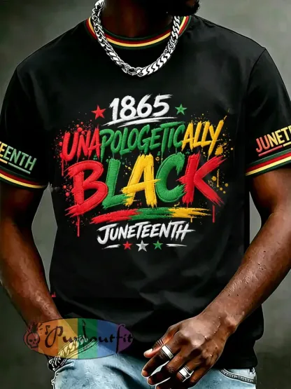 Men’s Juneteenth Unapologetically Black 1865 Print Casual Short Sleeve T-shirt - Black · S