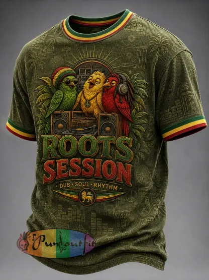Fun Reggae-Themed Artistic Casual Waffle-Weave T-Shirt - As picture · S