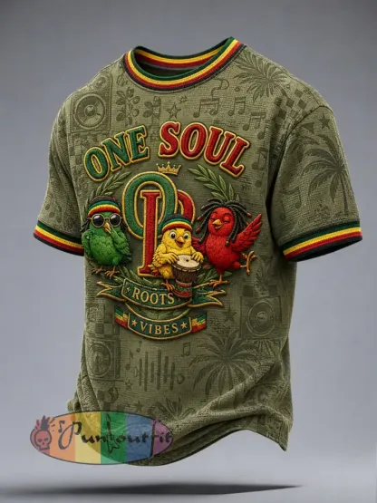 Casual Waffle-Weave T-Shirt for Retro Reggae Fans - As picture · S