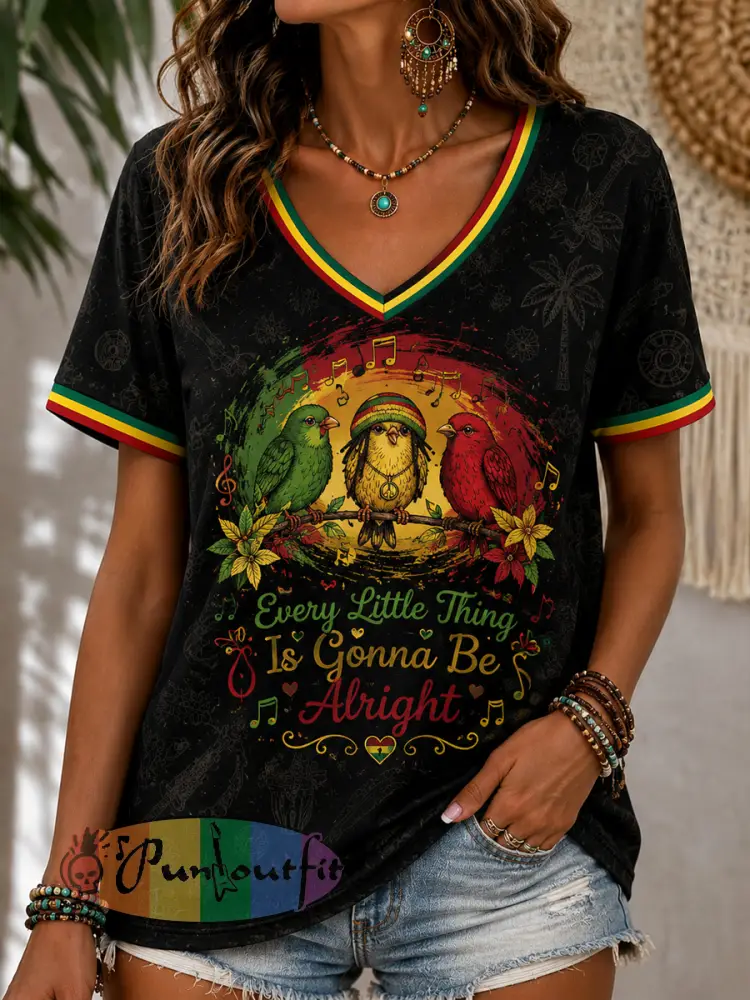 Women’s Casual V-Neck T-Shirt for Reggae Music Fans - As picture · S