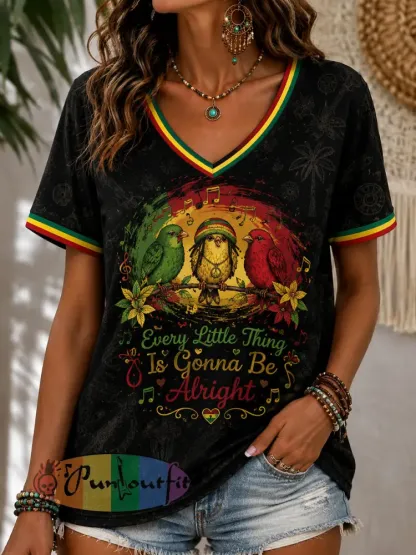 Women’s Casual V-Neck T-Shirt for Reggae Music Fans - As picture · S