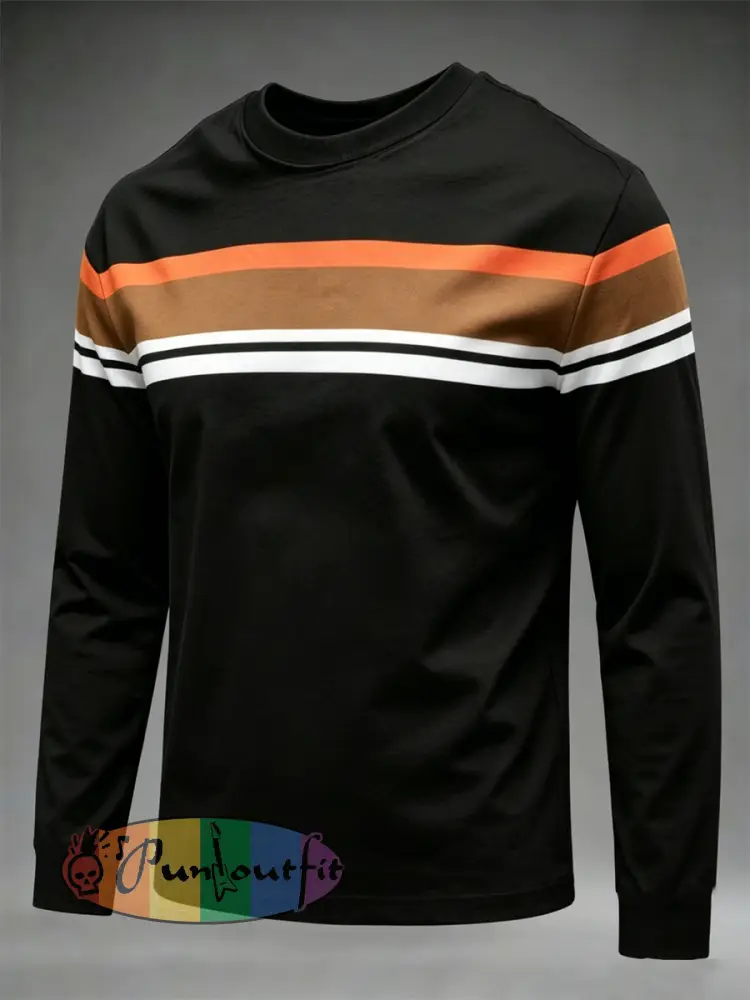 Men’s Retro long sleeve round neck T-shirt - Black · S
