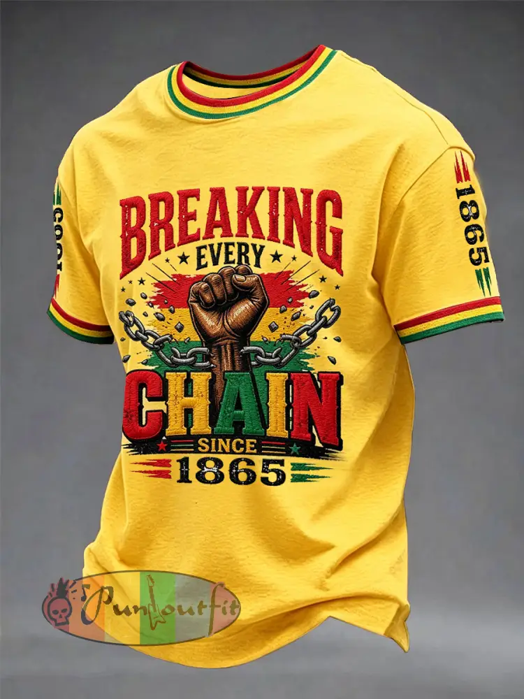 Men’s Juneteenth Print Casual Tee - Yellow · S