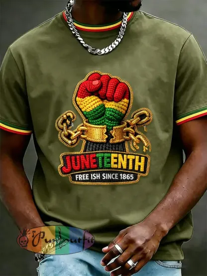 Men’s Juneteenth Print Casual Tee - Army Green · S