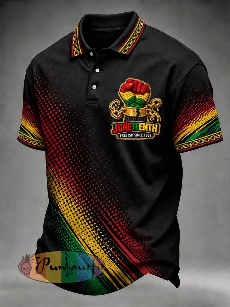 Men’s Juneteenth Print Casual Polo - Black · S