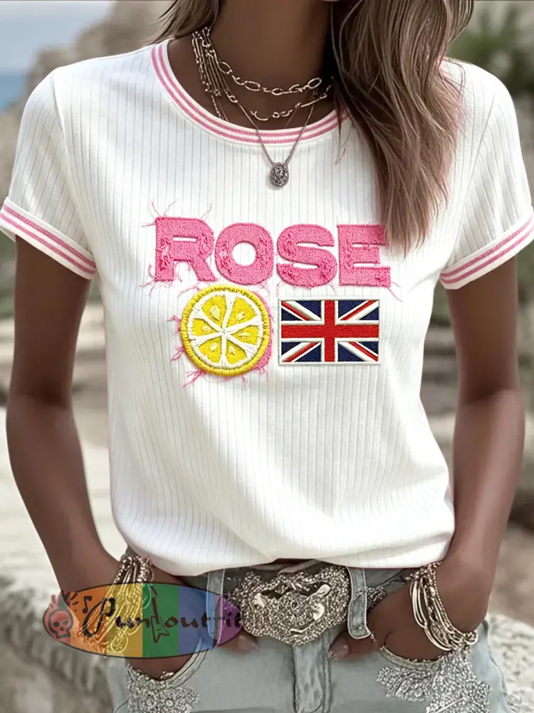 Women’s The Stone Roses Band England Flag Print Casual T-shirt - White · S