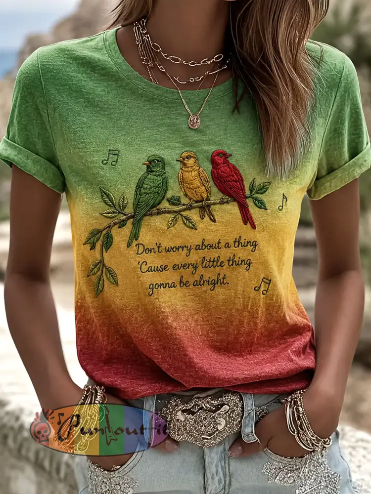 Women’s ’Every Little Thing Is Gonna Be Alright’ Printed Casual T-Shirt - As picture · S